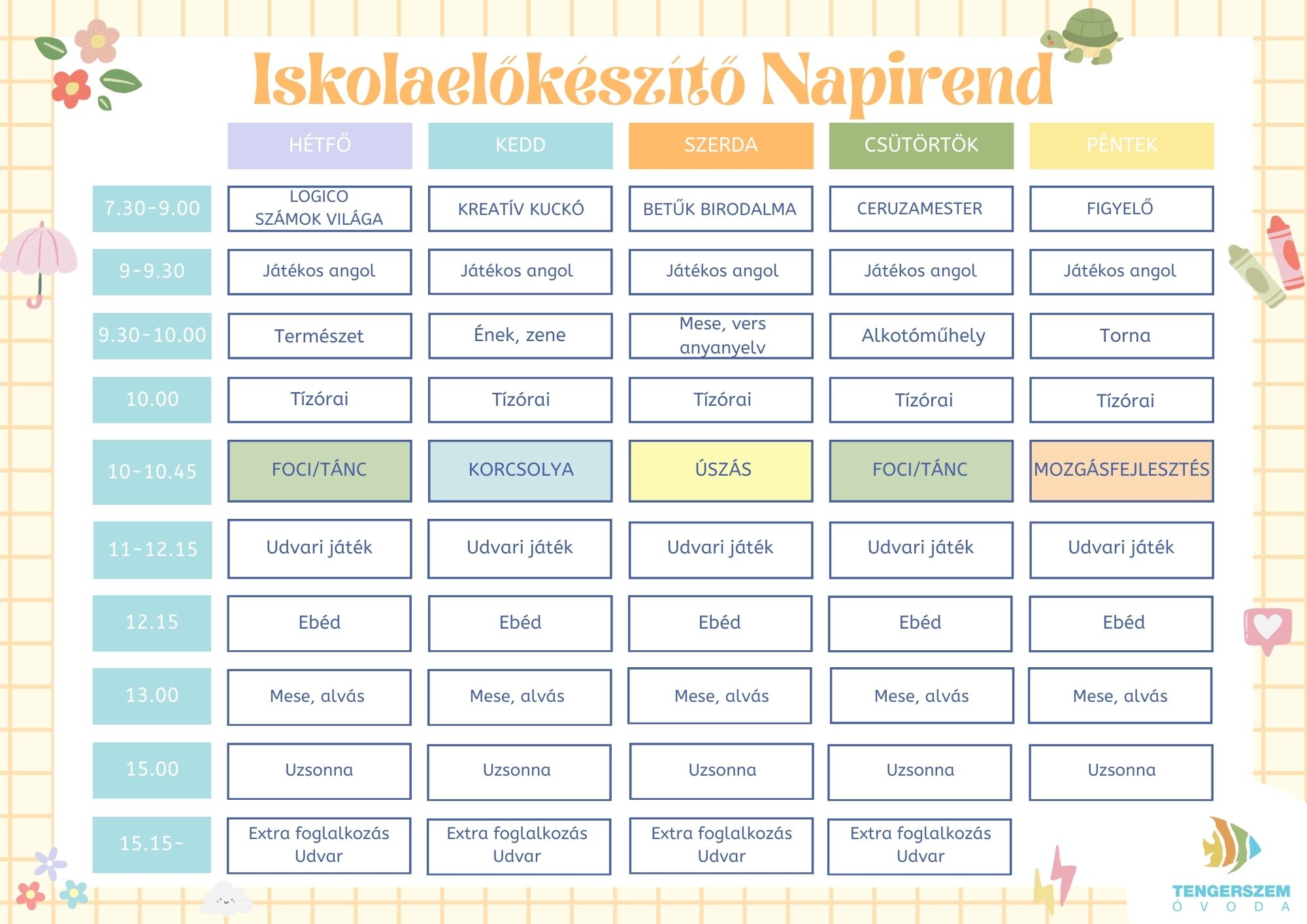 Iskolaelőkészítő Napirend